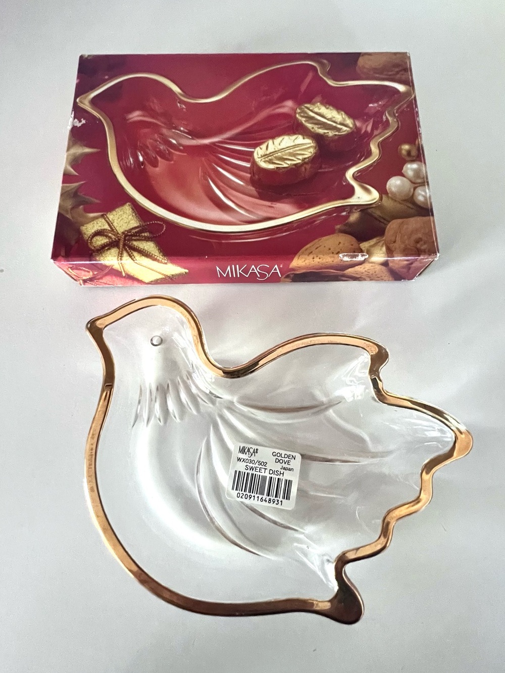 Mikasa Vintage Crystal Sweet Dish Golden Dove Gold Trim NWT / Box Japan
